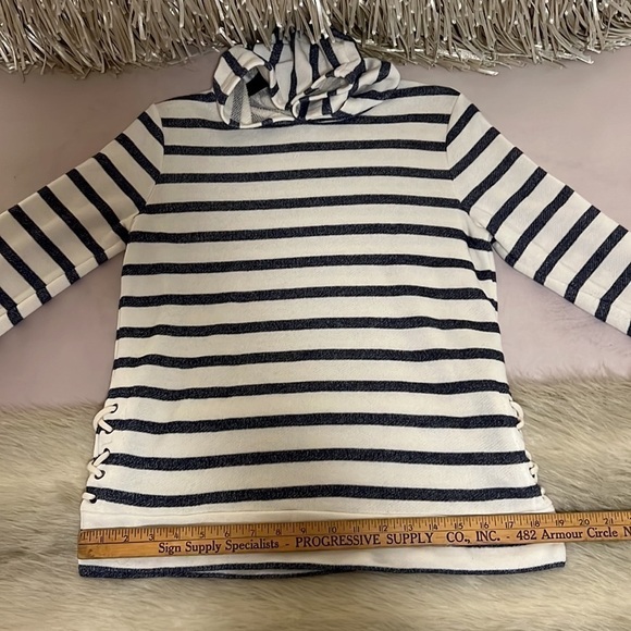 OLD NAVY Off White Navy Blue Striped Sailor Hoodie Pullover Long Sleeve XL - Picture 8 of 12